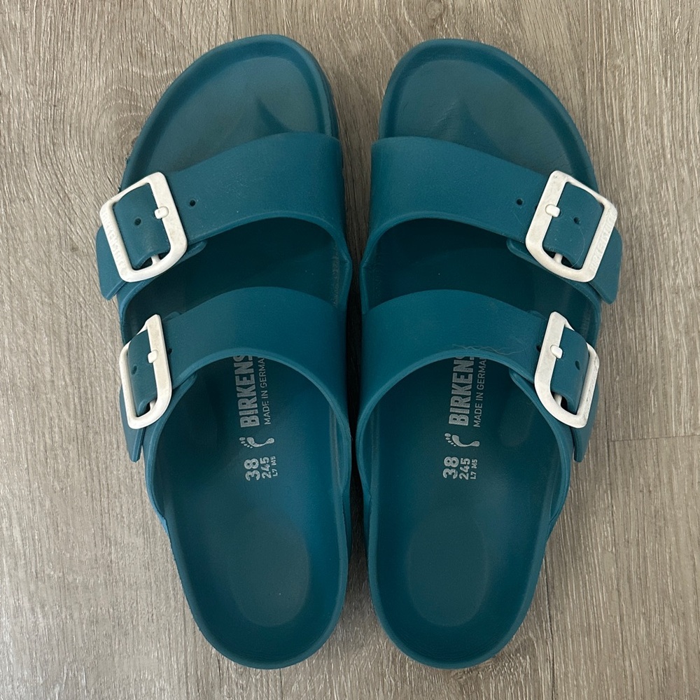 Birkenstock Arizona Essentials EVA Waterproof Sandals in Turquoise Blue Size 38
